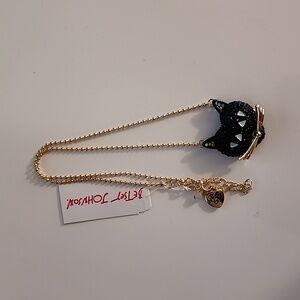 Betsy Johnson Black Cat Pavé Stone Gold tone ball chain necklace w lobster clasp